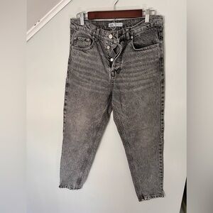 ZARA women’s 30 ankle length button fly high rise gray black skinny leg jean